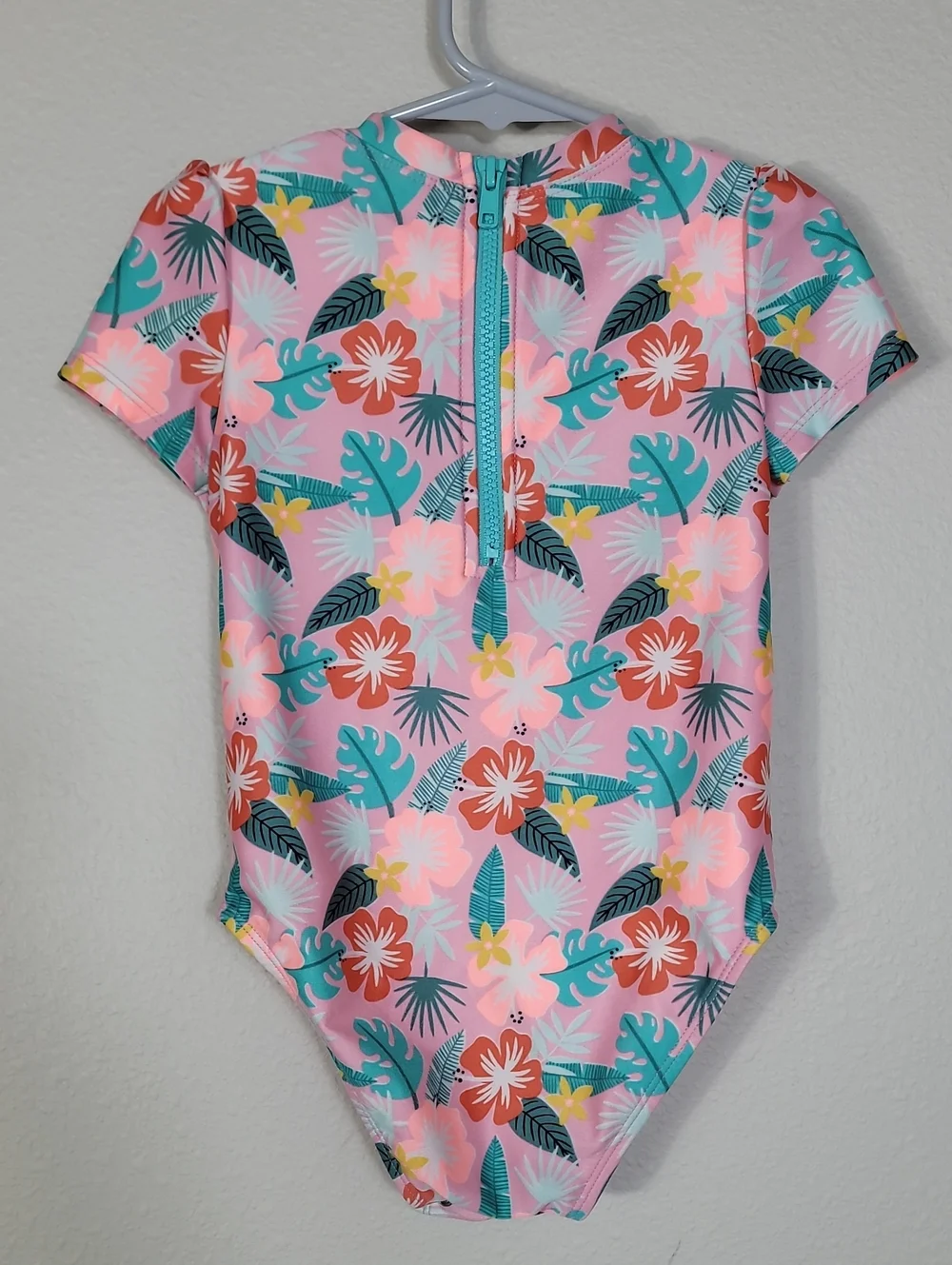 Cat & Jack Girls Floral One Piece Swimsuit Size 5T Short Sleeve Zip Back Beach